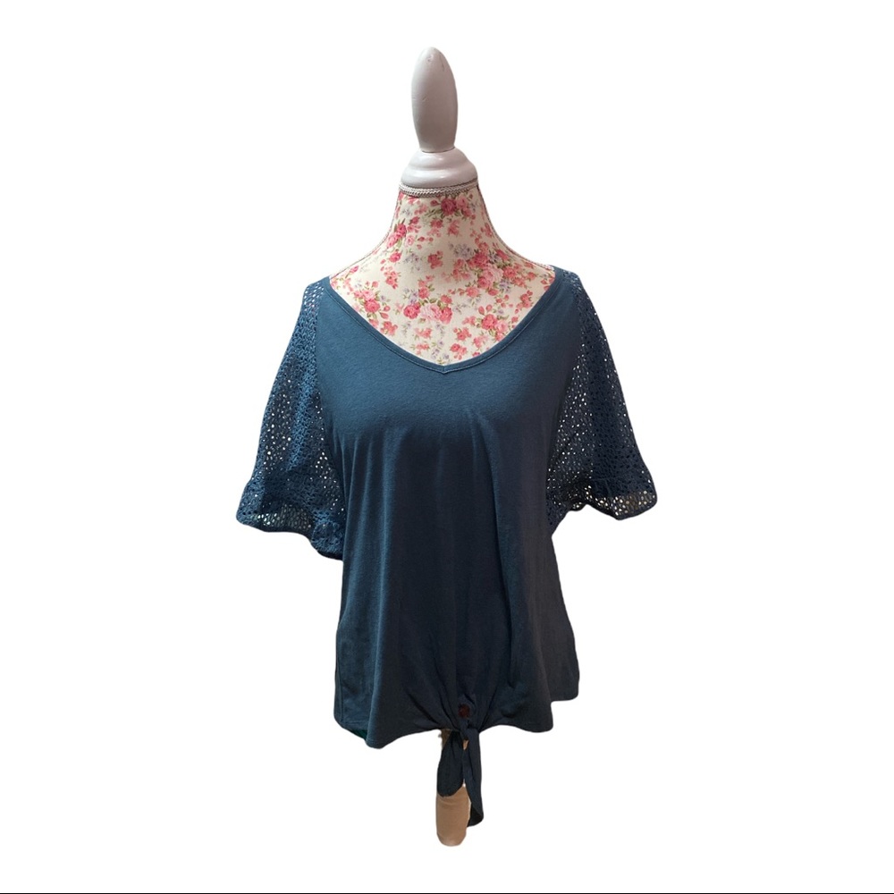 NWT Maurice Blouse Lace Sleeves V-Neck Women's Large [117]